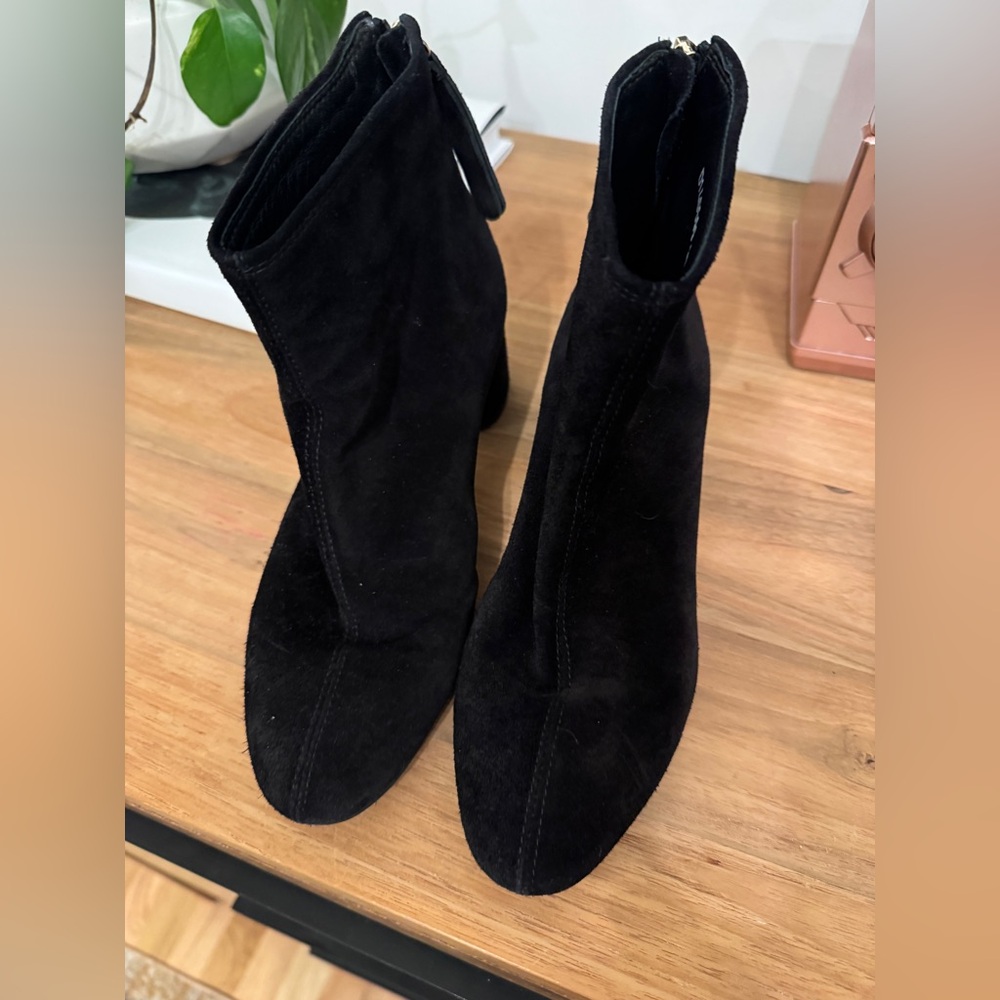AGL Black Suede Ankle Booties with Rear Zip